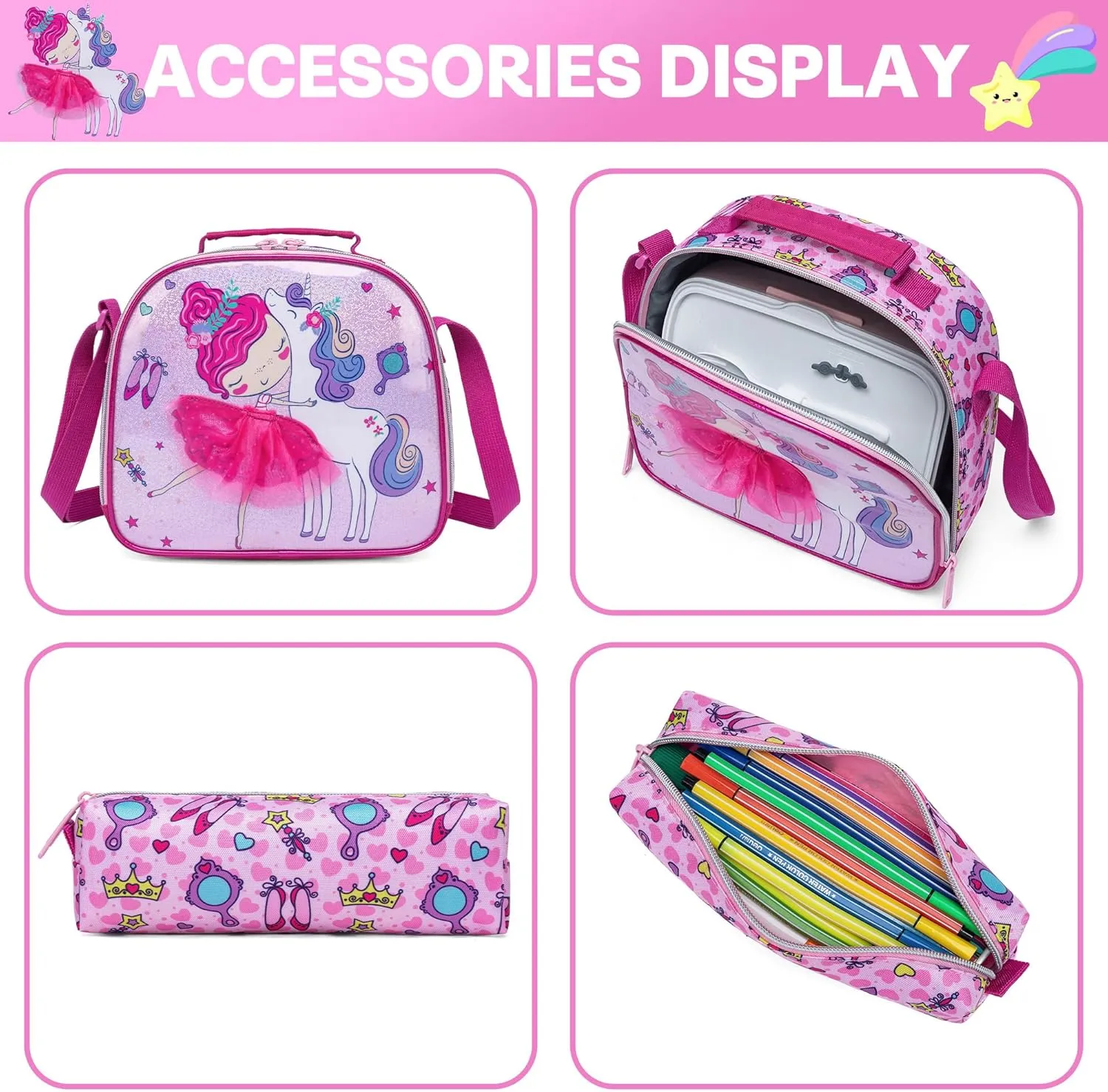 Meetbelify Backpacks for Girls School Bag Cute Girls Backpacks Ages 8-10 with Lunch Box Pencil Case Kids Bookbag Set Travel Backpack for Elementary Students Backpack to School Supplies