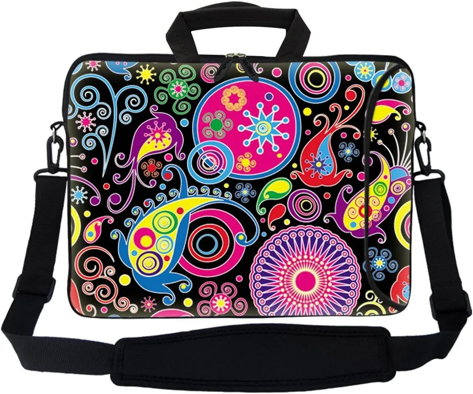Meffort Inc 15.6 Inch Neoprene Laptop Bag – Water Resistant, Reinforced Zipper, Adjustable Shoulder Strap, Extra Side Pocket, Fits 15 to 15.6 Inch Laptops - Art Designs