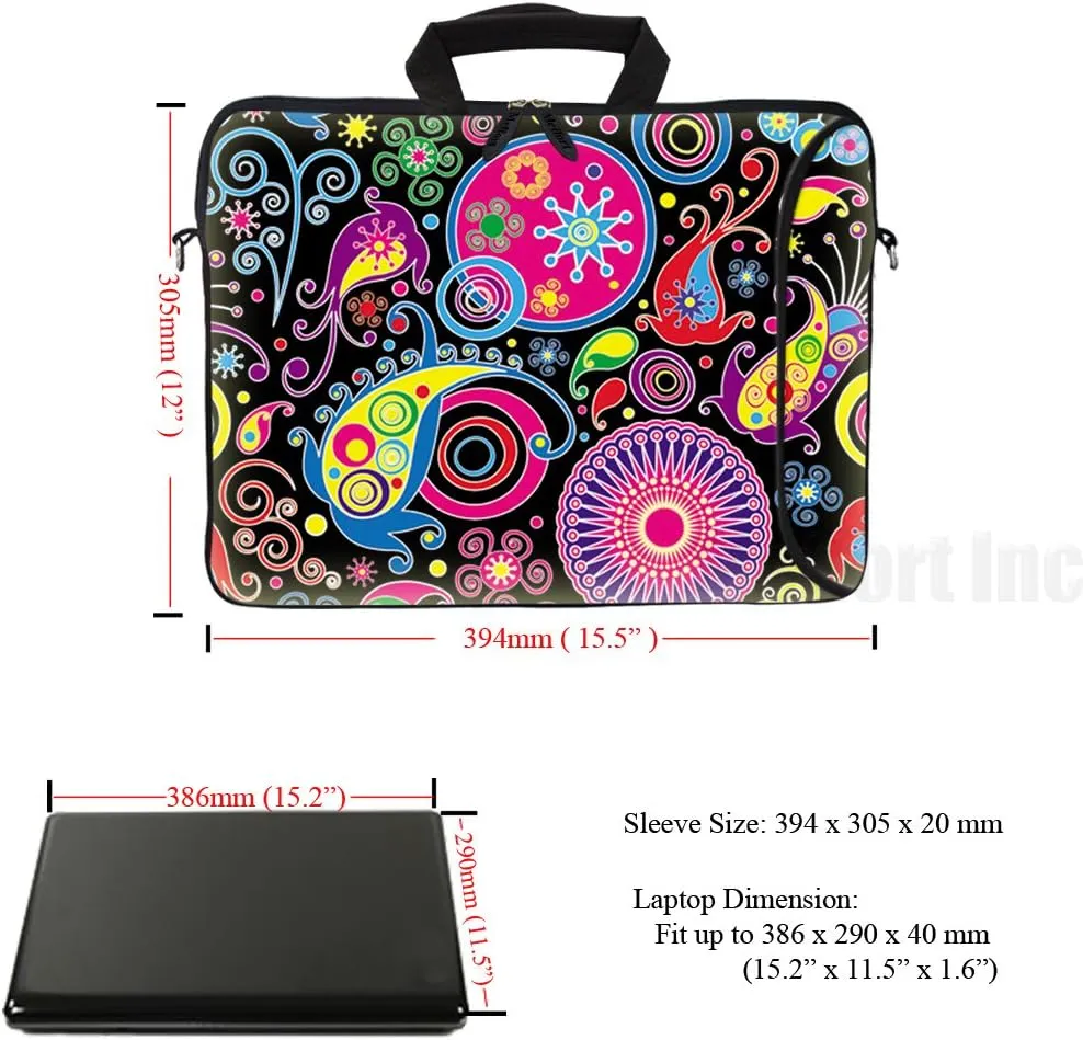 Meffort Inc 15.6 Inch Neoprene Laptop Bag – Water Resistant, Reinforced Zipper, Adjustable Shoulder Strap, Extra Side Pocket, Fits 15 to 15.6 Inch Laptops - Art Designs