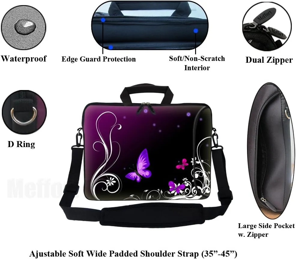 Meffort Inc 15.6 Inch Neoprene Laptop Bag - Water Resistant, Reinforced Zipper, Extra Pocket, Fits 15" to 15.6" Laptops