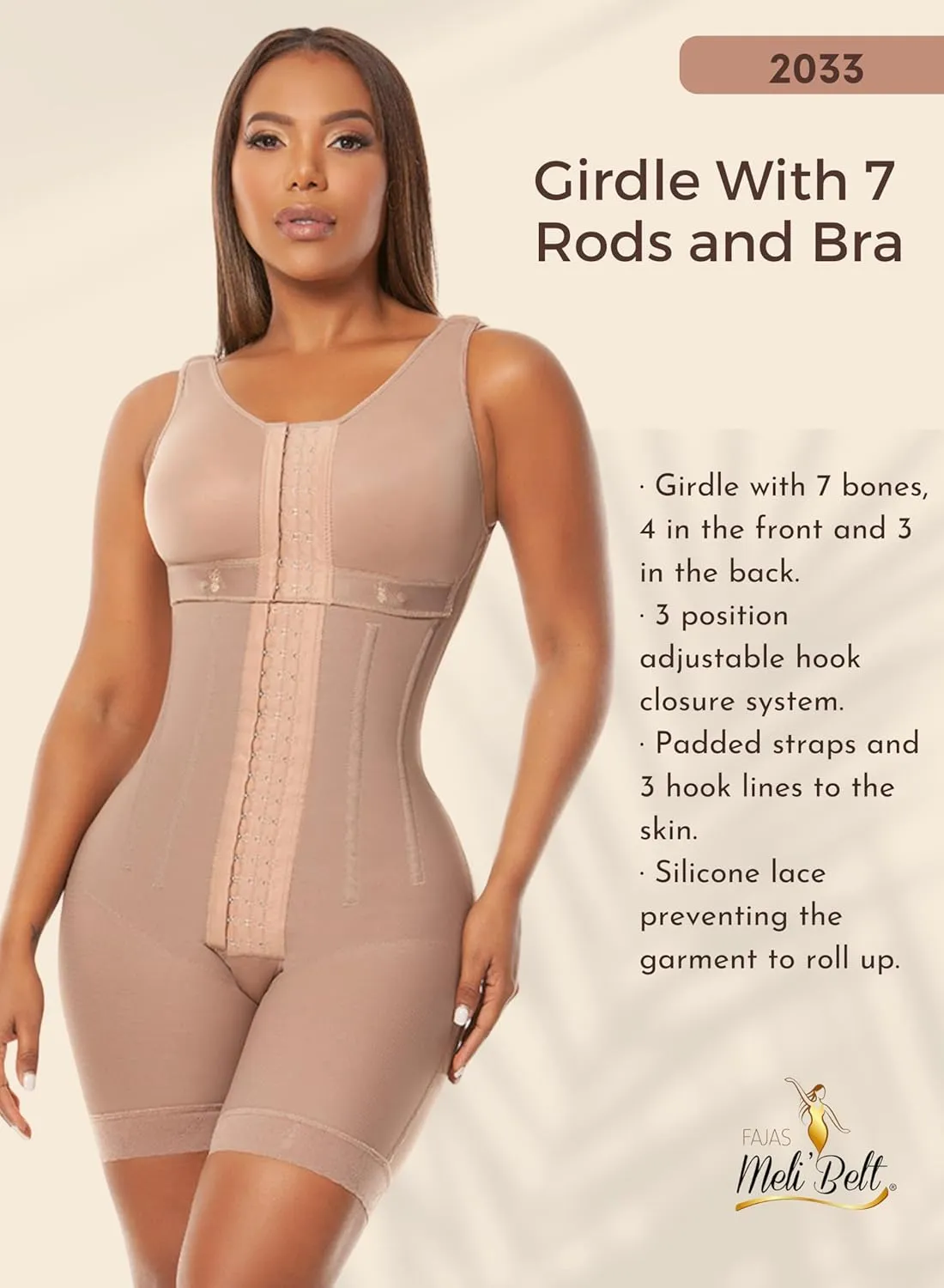 Melibelt 2033 Fajas Colombianas Moldeadoras 7 varillas Shapewear Tummy Control
