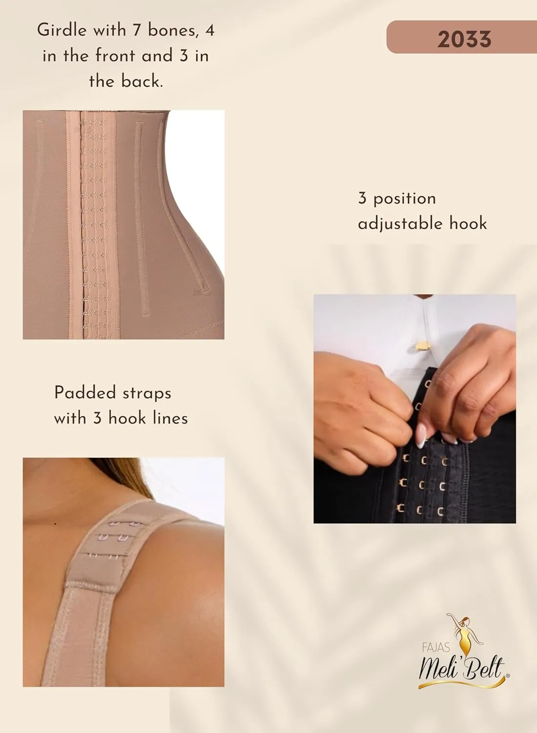 Melibelt 2033 Fajas Colombianas Moldeadoras 7 varillas Shapewear Tummy Control