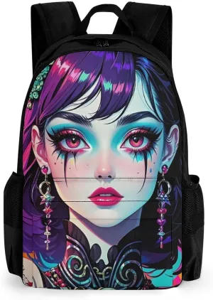 Men & Women Lightweight Cartoon Woman Women Mystical Art Casual Daypack Large Capacity Bookbag With Adjustable Shoulder Straps for Gym Business Bicycle