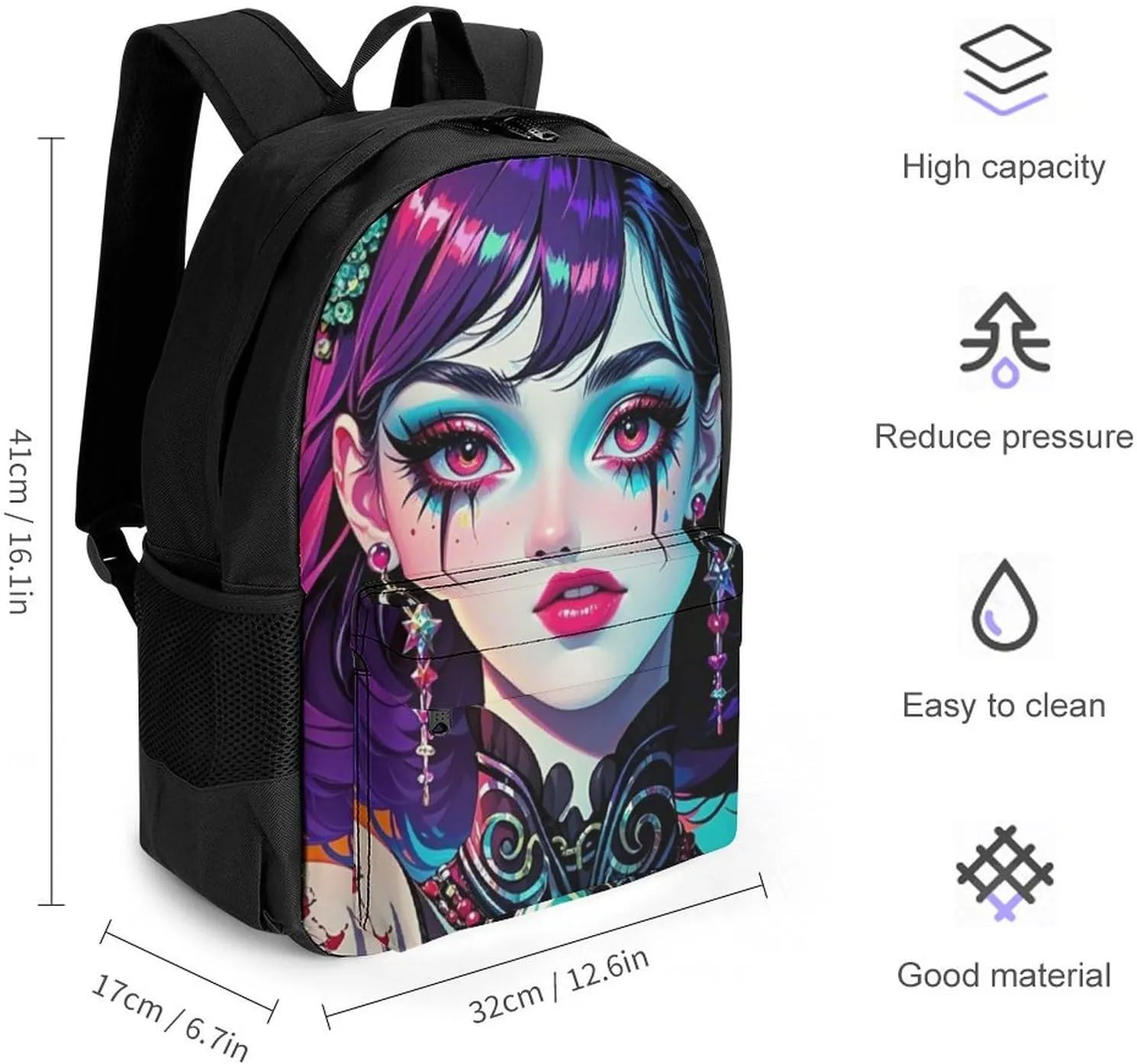 Men & Women Lightweight Cartoon Woman Women Mystical Art Casual Daypack Large Capacity Bookbag With Adjustable Shoulder Straps for Gym Business Bicycle