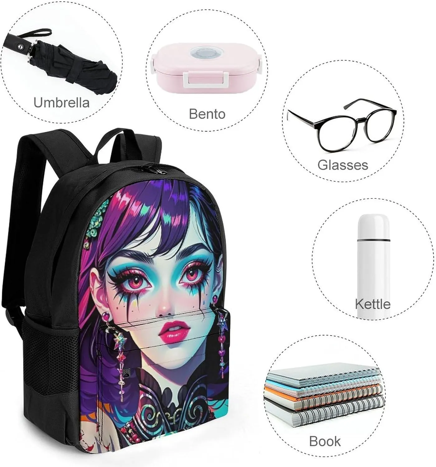 Men & Women Lightweight Cartoon Woman Women Mystical Art Casual Daypack Large Capacity Bookbag With Adjustable Shoulder Straps for Gym Business Bicycle