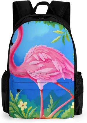 Men & Women Lightweight Spring Flamingo Flowers Art Casual Daypack Large Capacity Bookbag With Adjustable Shoulder Straps for Gym Business Bicycle