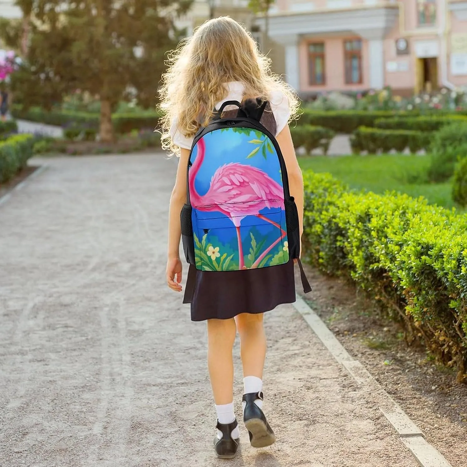 Men & Women Lightweight Spring Flamingo Flowers Art Casual Daypack Large Capacity Bookbag With Adjustable Shoulder Straps for Gym Business Bicycle