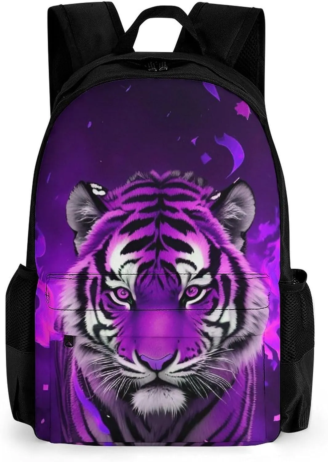 Men & Women Lightweight Wild And Angry Tiger Fire Flame Brave Mammal King Roar Art Casual Daypack Large Capacity Bookbag With Adjustable Shoulder Straps for Gym Business Bicycle