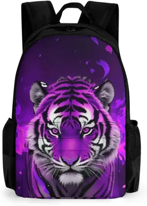 Men & Women Lightweight Wild And Angry Tiger Fire Flame Brave Mammal King Roar Art Casual Daypack Large Capacity Bookbag With Adjustable Shoulder Straps for Gym Business Bicycle