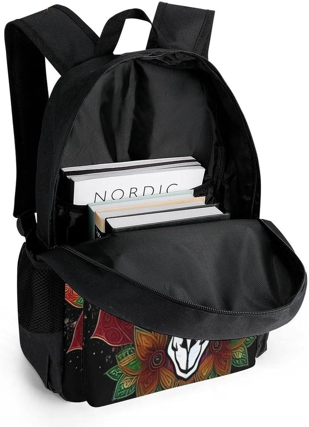 Men & Women Polyester Psychedelic Goat Skull Art Backpack Large Capacity Bookbag With Smooth Zippers for Climbing Picnic Bicycle