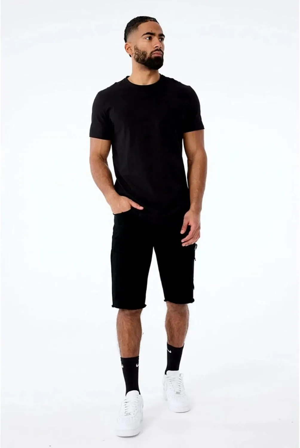 Men Twill Garment Dyed Denim Shorts (Jet Black)