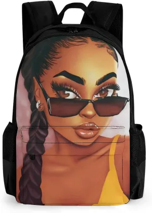Men Women Lightweight Abstract Fashion Black Woman Art African American Women Art Daypack Bookbag Big Capacity Carry On Bag With Side Pockets for Camping Travel Bicycle