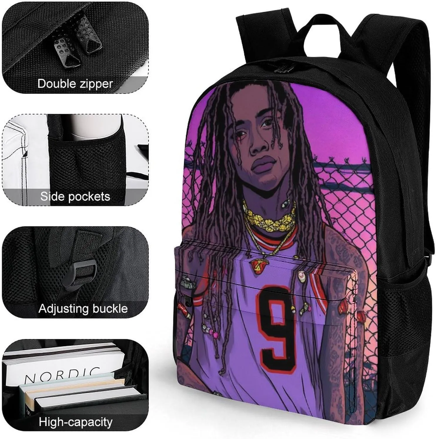 Men Women Lightweight African American Black Man Basketball Art Backpack Large Capacity Bookbag With Smooth Zippers for Gym Business Running