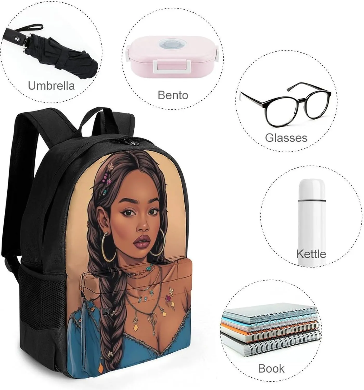 Men Women Lightweight African American Black Woman Woman Painting Art Backpack Large Capacity Bookbag With Smooth Zippers for Gym Business Running