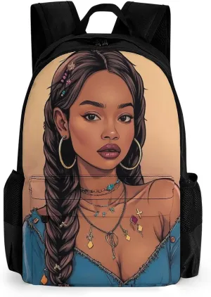 Men Women Lightweight African American Black Woman Woman Painting Art Backpack Large Capacity Bookbag With Smooth Zippers for Gym Business Running
