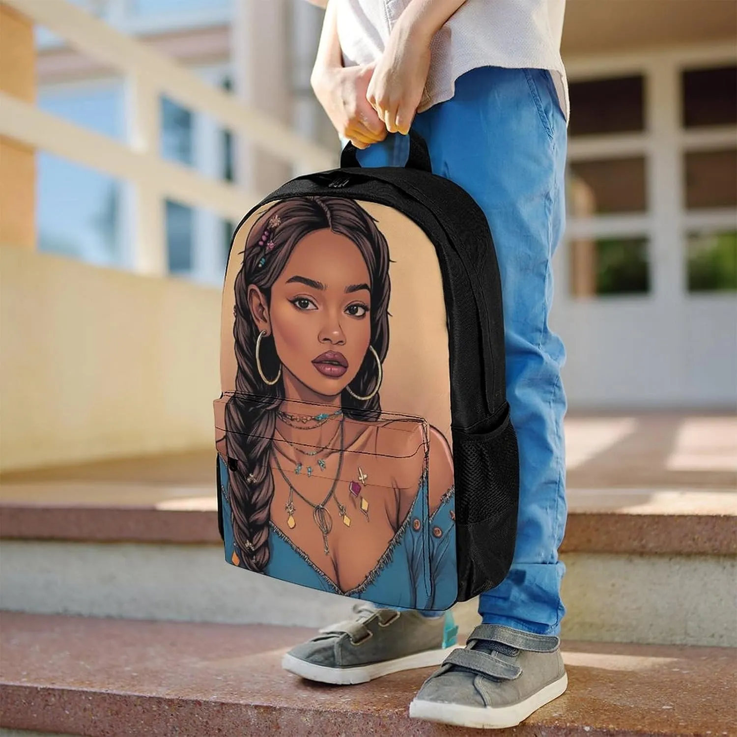 Men Women Lightweight African American Black Woman Woman Painting Art Backpack Large Capacity Bookbag With Smooth Zippers for Gym Business Running