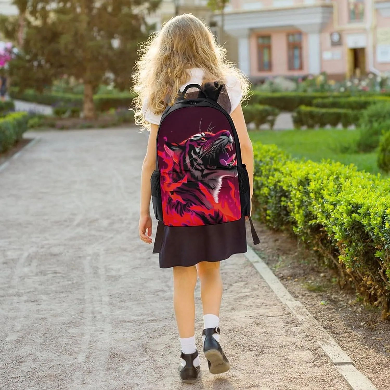 Men Women Lightweight Animal Angry Red Fire Flame Tiger Art Backpack Large Capacity Bookbag With Smooth Zippers for Gym Business Running