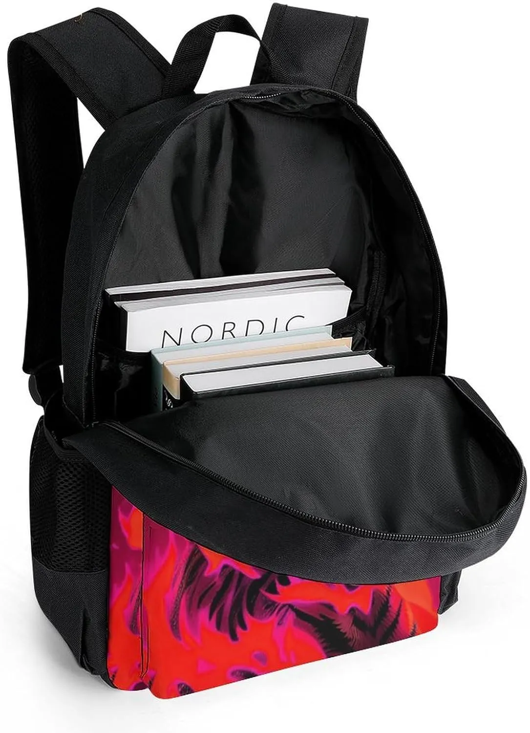 Men Women Lightweight Animal Angry Red Fire Flame Tiger Art Backpack Large Capacity Bookbag With Smooth Zippers for Gym Business Running