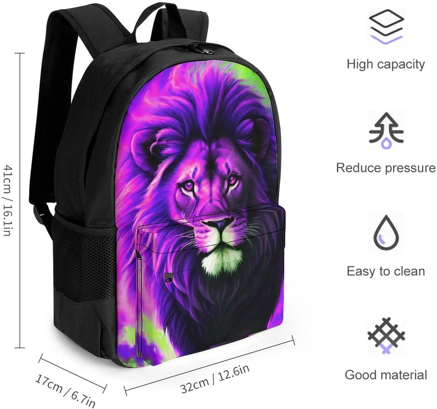 Men Women Lightweight Cool Lion In The Universe Surreal Style Art Backpack Large Capacity Bookbag With Smooth Zippers for Gym Business Running
