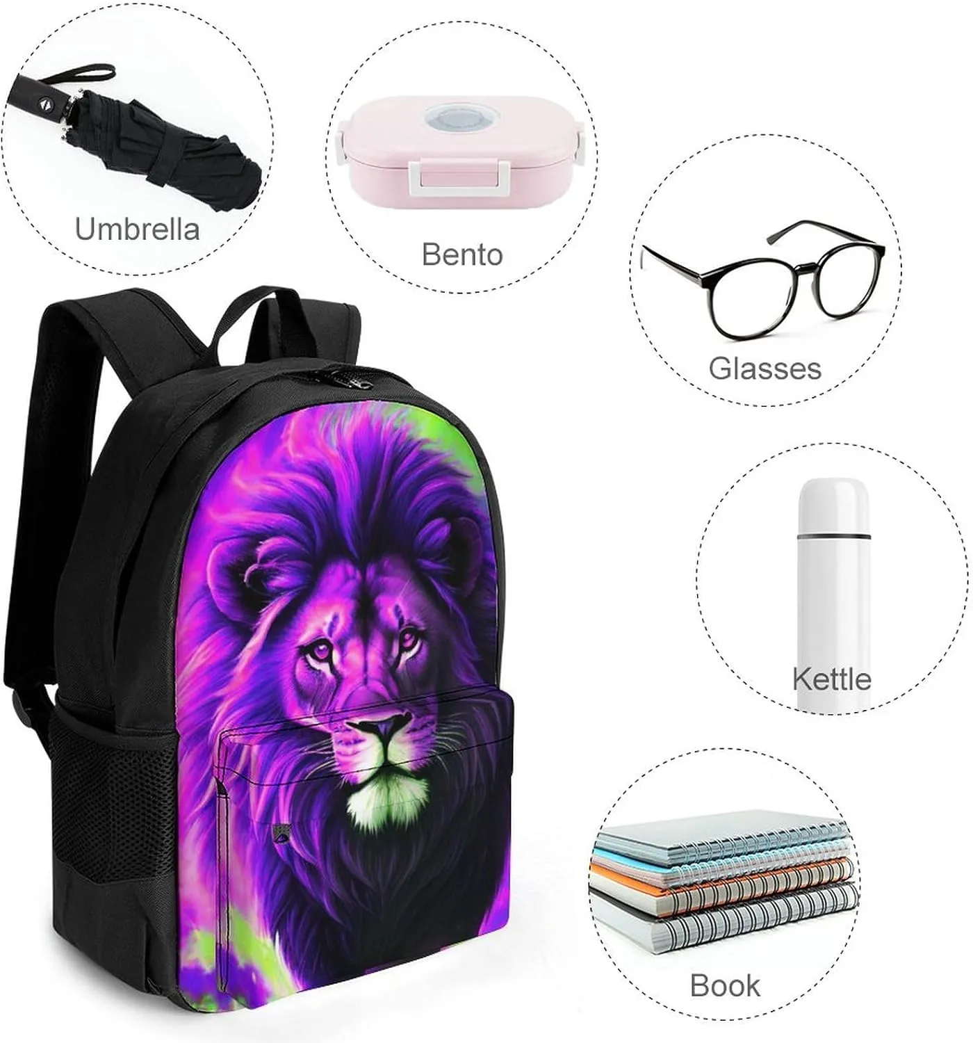 Men Women Lightweight Cool Lion In The Universe Surreal Style Art Backpack Large Capacity Bookbag With Smooth Zippers for Gym Business Running