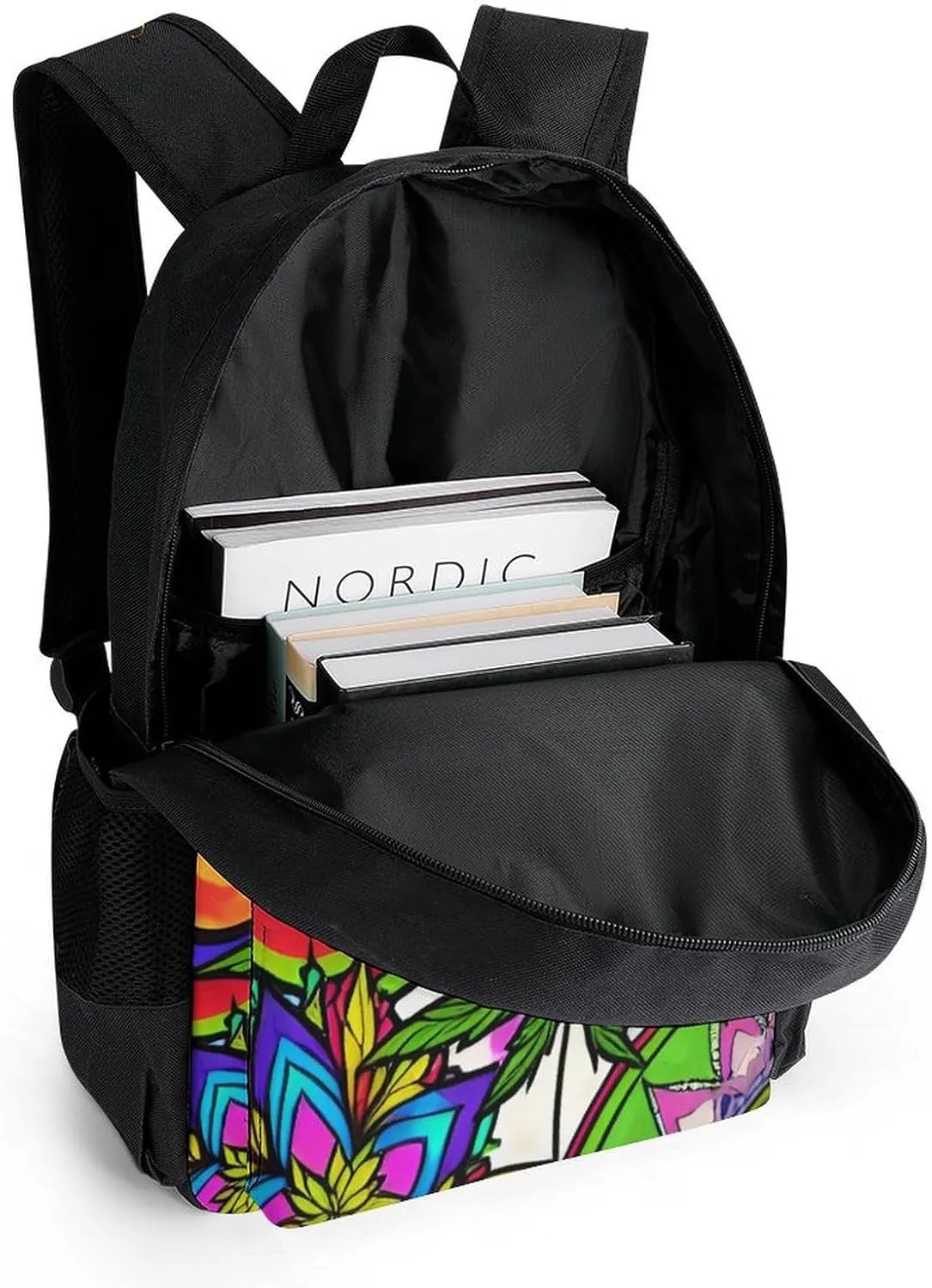 Men Women Lightweight Marijuanaweed Mandala Colorful Art Backpack Large Capacity Bookbag With Smooth Zippers for Gym Business Running