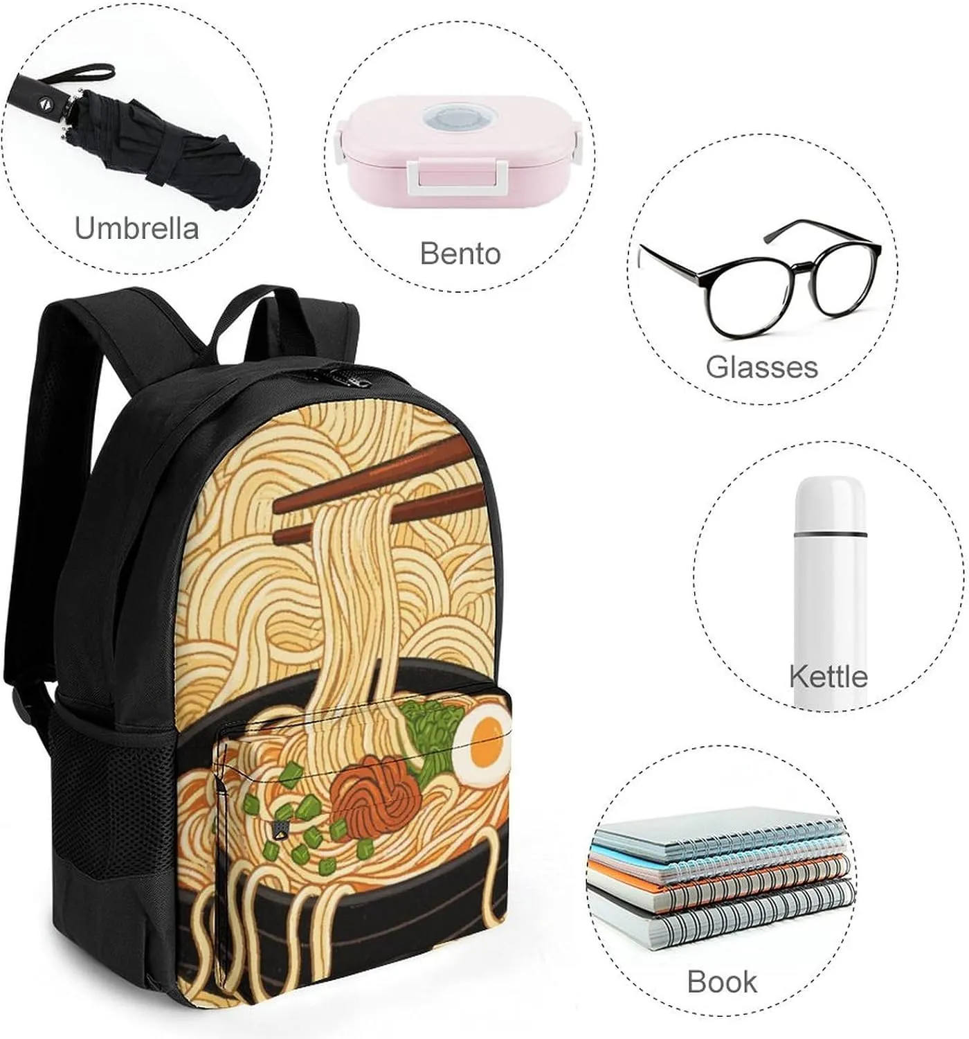 Men Women Lightweight Ramen Noodles Texture Art Daypack Bookbag Big Capacity Carry On Bag With Side Pockets for Camping Travel Bicycle