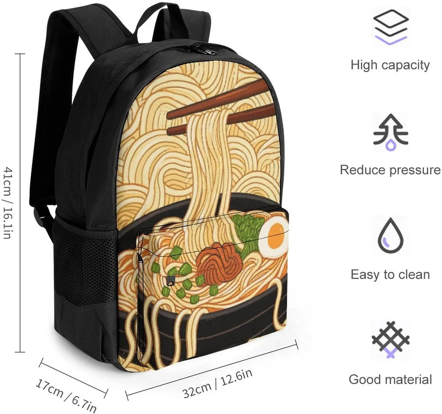 Men Women Lightweight Ramen Noodles Texture Art Daypack Bookbag Big Capacity Carry On Bag With Side Pockets for Camping Travel Bicycle