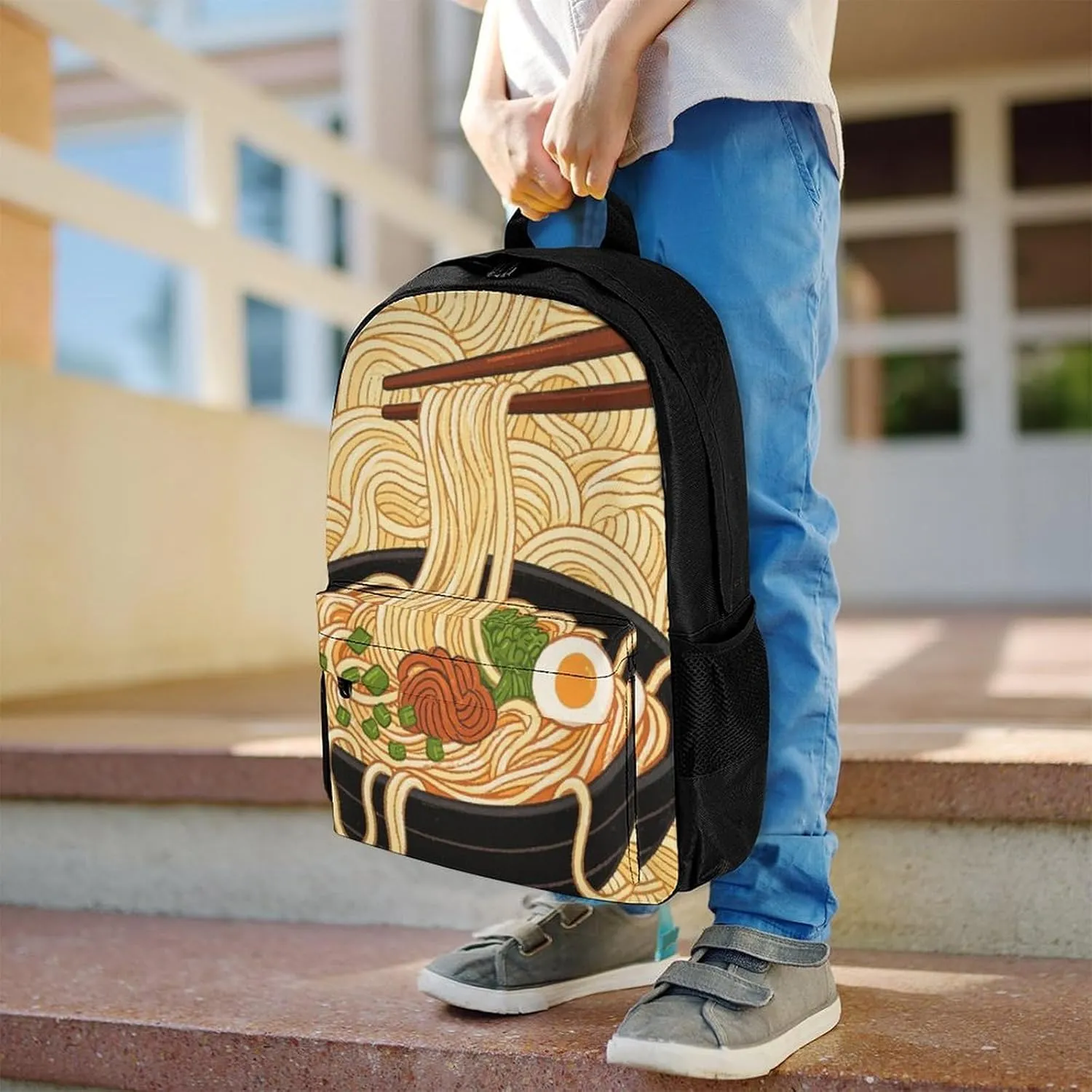 Men Women Lightweight Ramen Noodles Texture Art Daypack Bookbag Big Capacity Carry On Bag With Side Pockets for Camping Travel Bicycle