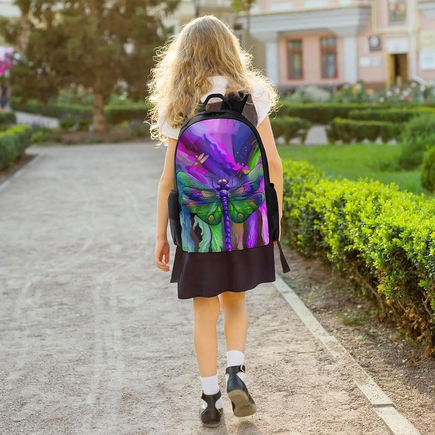 Men Women Polyester A Vibrant Dragonfly Colorful World Art Daypack Backpack Large Capacity Carry On Bag With Smooth Zippers for Hiking Picnic Walking Cycling