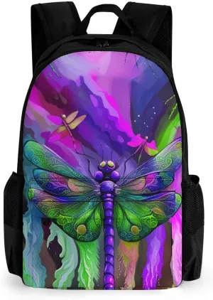 Men Women Polyester A Vibrant Dragonfly Colorful World Art Daypack Backpack Large Capacity Carry On Bag With Smooth Zippers for Hiking Picnic Walking Cycling