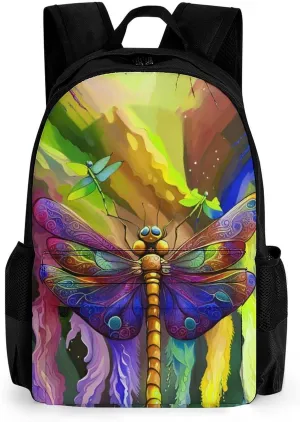 Men Women Polyester A Vibrant Dragonfly Colorful World Art Daypack Big Capacity Shoulder Bag With Smooth Zippers for Hiking Work Walking Cycling