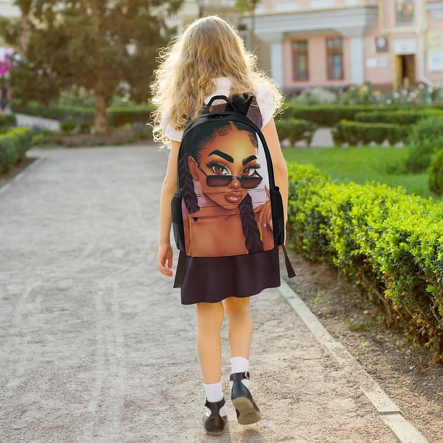 Men Women Polyester Abstract Fashion Black Woman Art African American Women Art Daypack Big Capacity Shoulder Bag With Adjustable Shoulder Straps for Camping Travel Walking Cycling