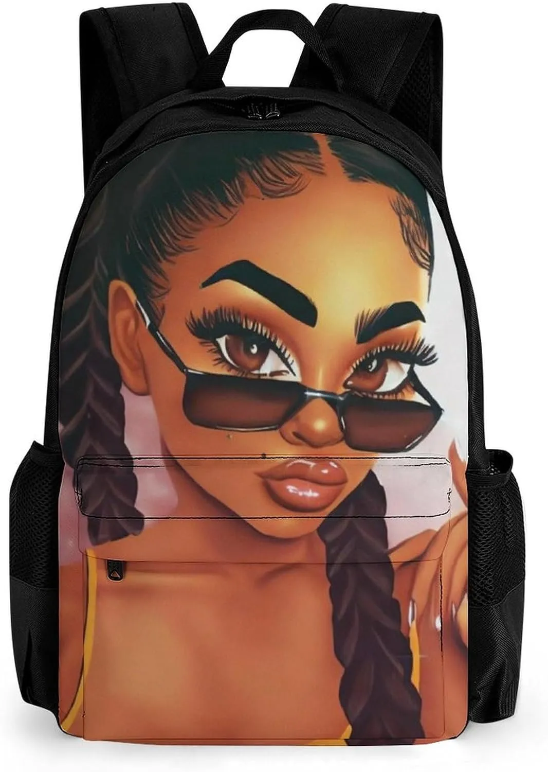 Men Women Polyester Abstract Fashion Black Woman Art African American Women Art Daypack Big Capacity Shoulder Bag With Adjustable Shoulder Straps for Camping Travel Walking Cycling