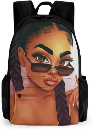 Men Women Polyester Abstract Fashion Black Woman Art African American Women Art Daypack Big Capacity Shoulder Bag With Adjustable Shoulder Straps for Camping Travel Walking Cycling