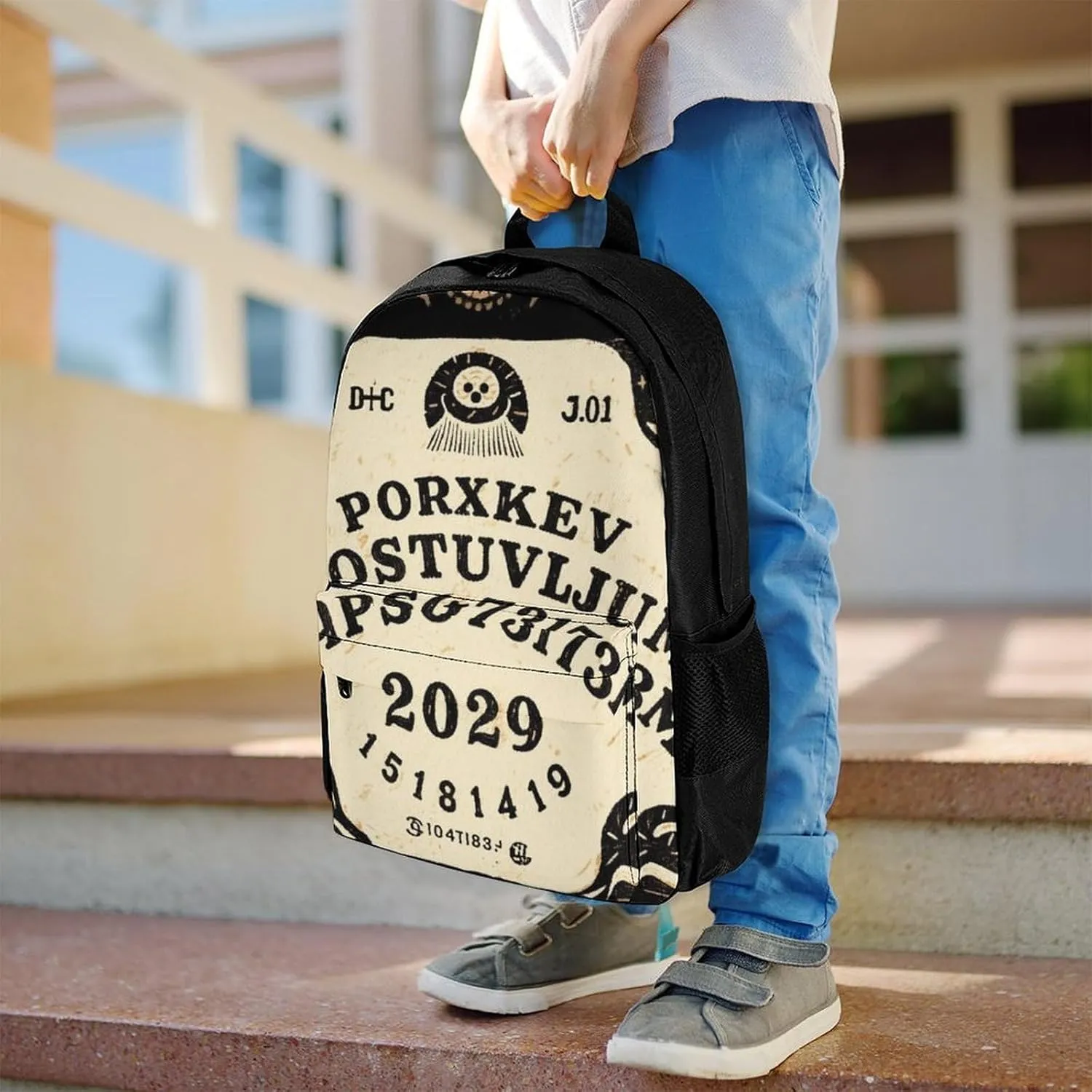 Men Women Polyester Ancient Witch Magic Spirit Board Art Daypack Big Capacity Shoulder Bag With Smooth Zippers for Hiking Work Walking Cycling