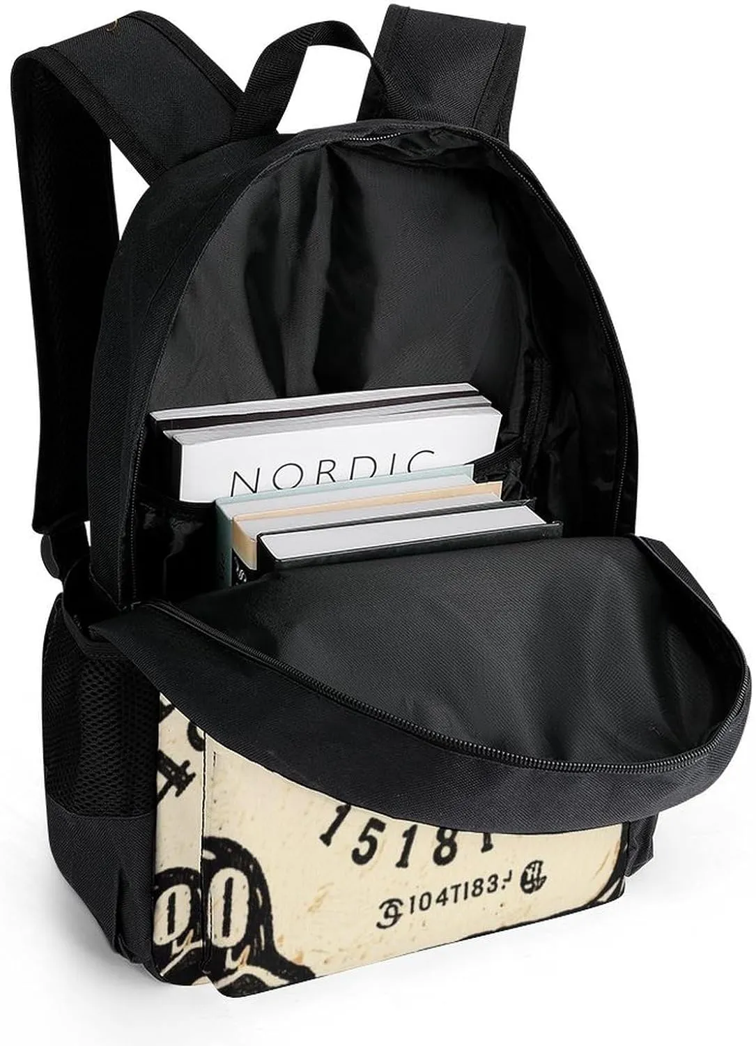 Men Women Polyester Ancient Witch Magic Spirit Board Art Daypack Big Capacity Shoulder Bag With Smooth Zippers for Hiking Work Walking Cycling