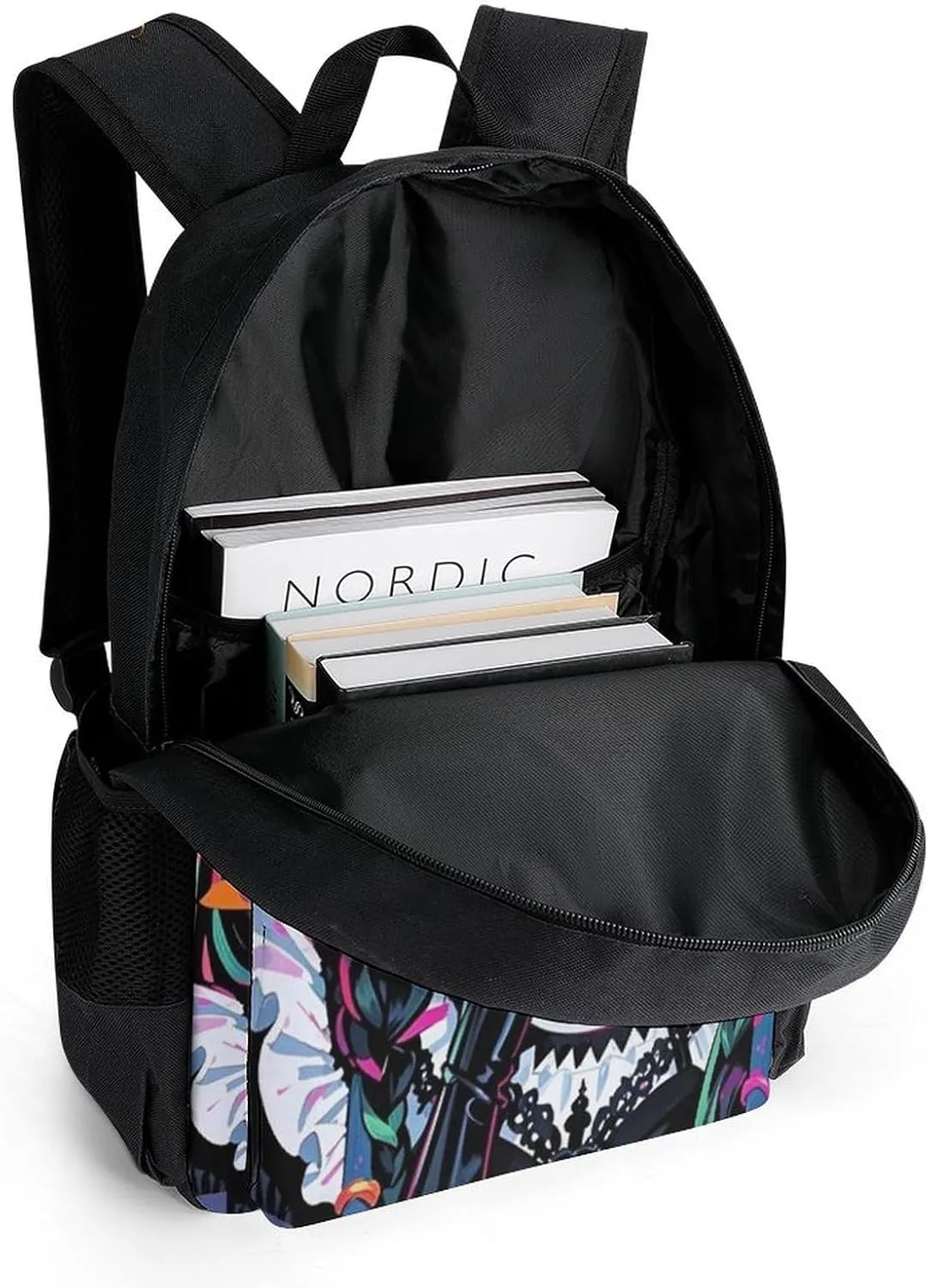 Men Women Polyester Beautiful Gothic Woman Neon Art Daypack Big Capacity Shoulder Bag With Smooth Zippers for Hiking Work Walking Cycling