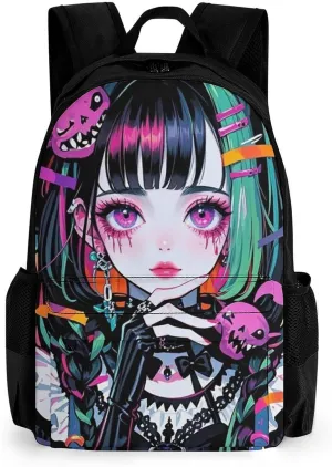 Men Women Polyester Beautiful Gothic Woman Neon Art Daypack Big Capacity Shoulder Bag With Smooth Zippers for Hiking Work Walking Cycling