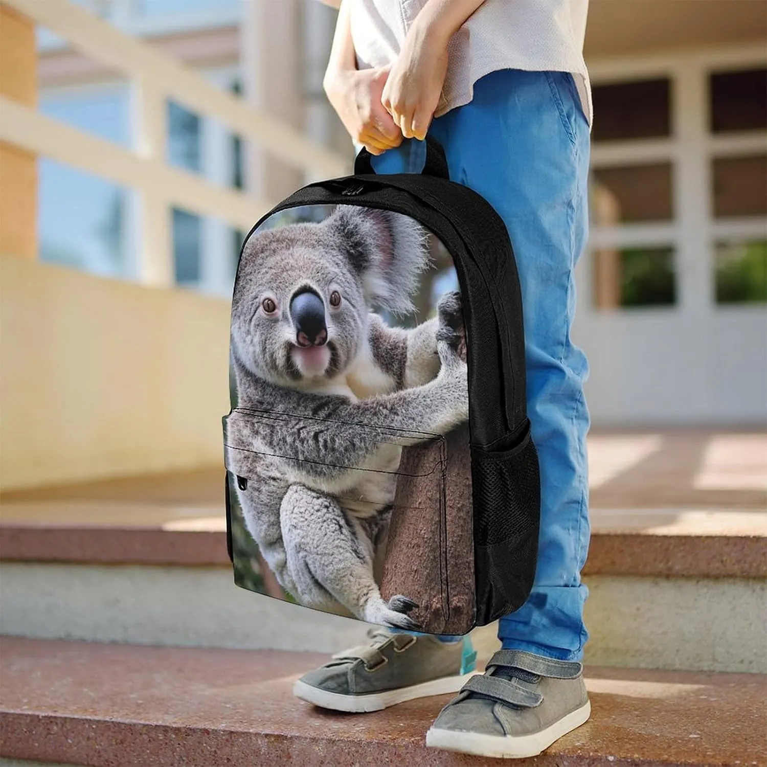 Men Women Polyester Cute Koala Bear Daypack Big Capacity Shoulder Bag With Smooth Zippers for Hiking Work Walking Cycling