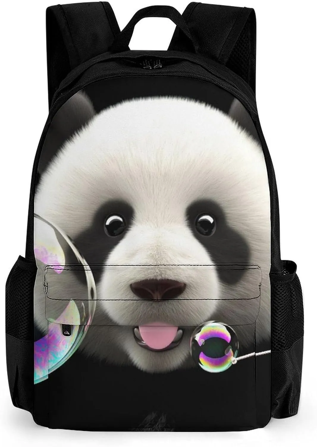 Men Women Polyester Cute Panda Colorful Bubble Art Daypack Big Capacity Shoulder Bag With Adjustable Shoulder Straps for Camping Travel Walking Cycling