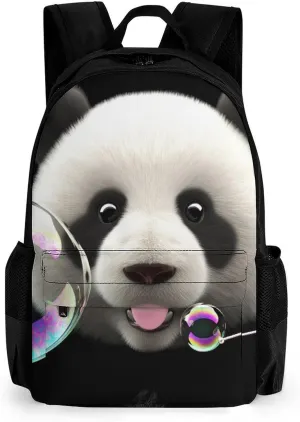 Men Women Polyester Cute Panda Colorful Bubble Art Daypack Big Capacity Shoulder Bag With Adjustable Shoulder Straps for Camping Travel Walking Cycling