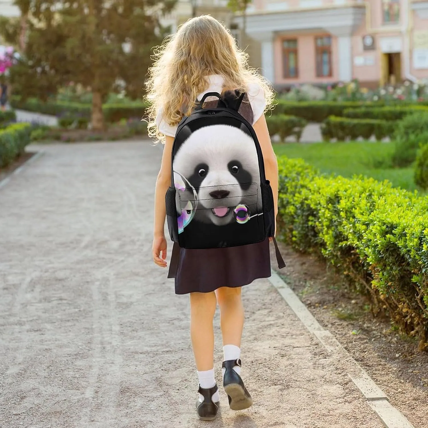 Men Women Polyester Cute Panda Colorful Bubble Art Daypack Big Capacity Shoulder Bag With Adjustable Shoulder Straps for Camping Travel Walking Cycling