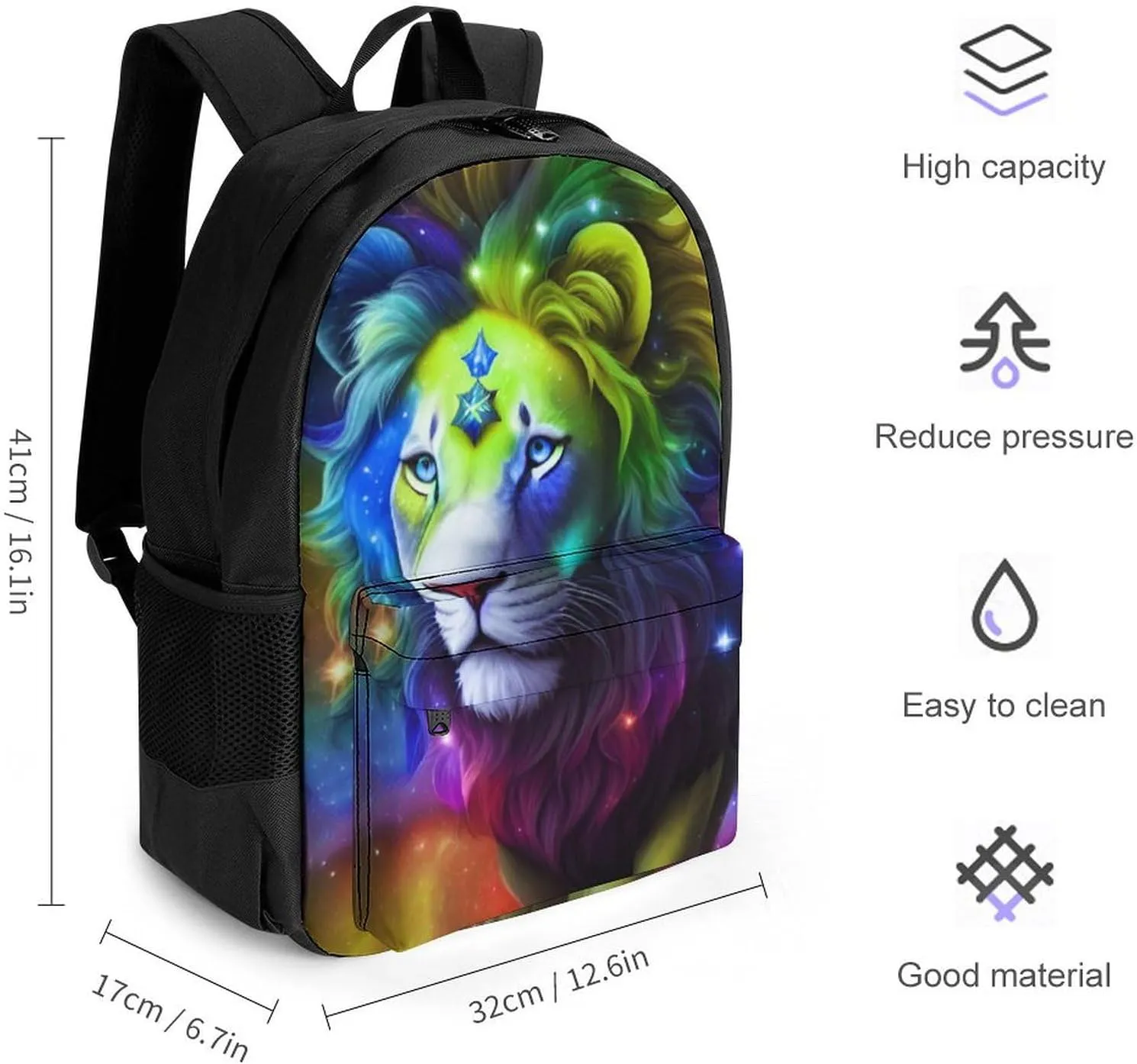 Men Women Polyester Galaxy Lion King Star Art Daypack Big Capacity Shoulder Bag With Adjustable Shoulder Straps for Camping Travel Walking Cycling