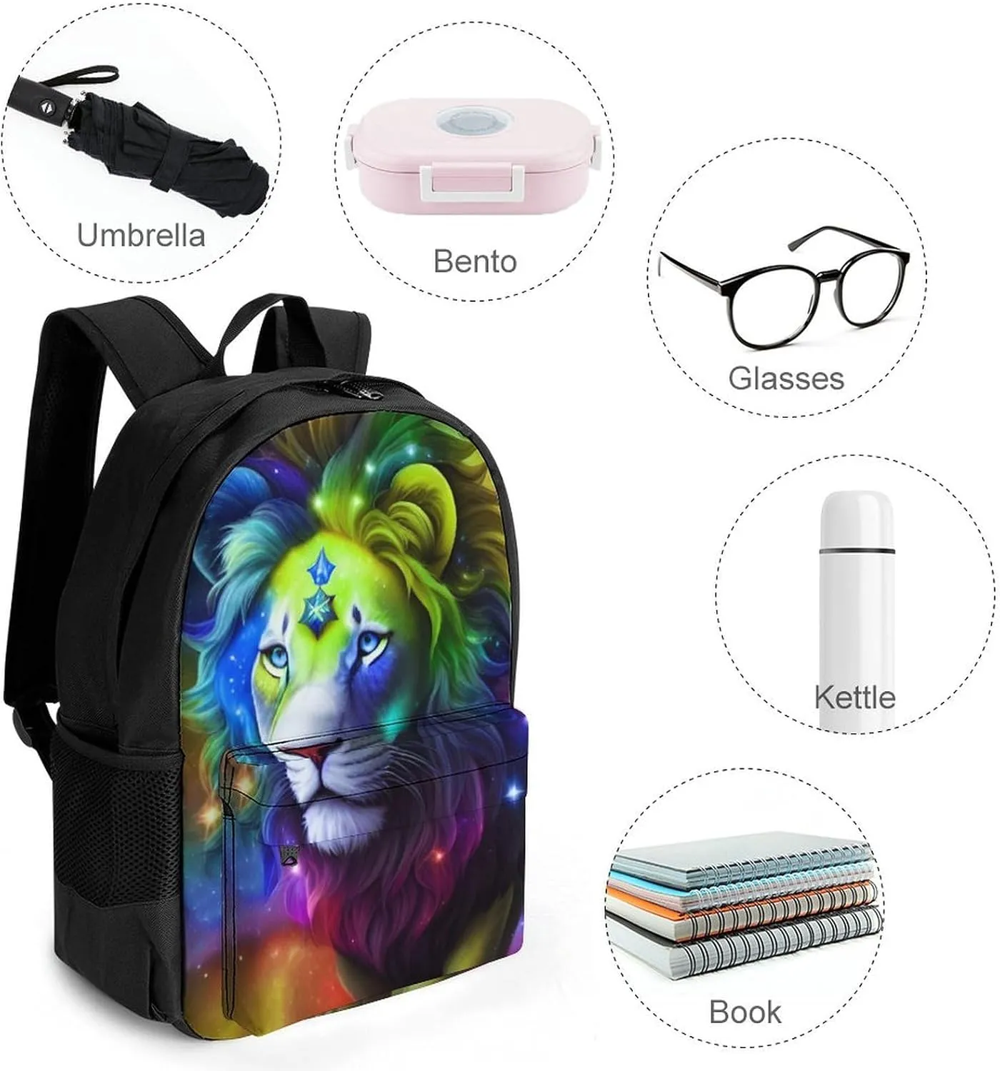 Men Women Polyester Galaxy Lion King Star Art Daypack Big Capacity Shoulder Bag With Adjustable Shoulder Straps for Camping Travel Walking Cycling