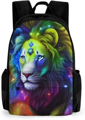 Men Women Polyester Galaxy Lion King Star Art Daypack Big Capacity Shoulder Bag With Adjustable Shoulder Straps for Camping Travel Walking Cycling