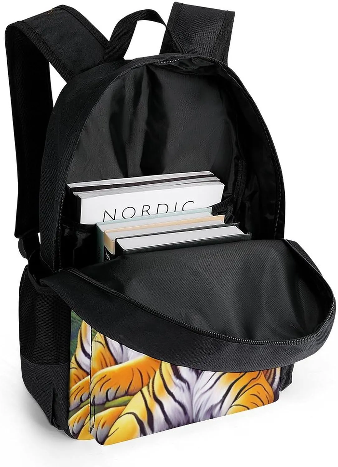 Men Women Polyester King Of The Tiger Tropical Rainforest Landscape Jungle Art Casual Daypack Large Capacity Carry On Bag With Adjustable Shoulder Straps for Camping Work Running