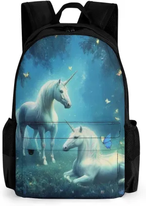 Men Women Polyester Love Unicorns Horses Art Casual Daypack Large Capacity Carry On Bag With Adjustable Shoulder Straps for Camping Work Running