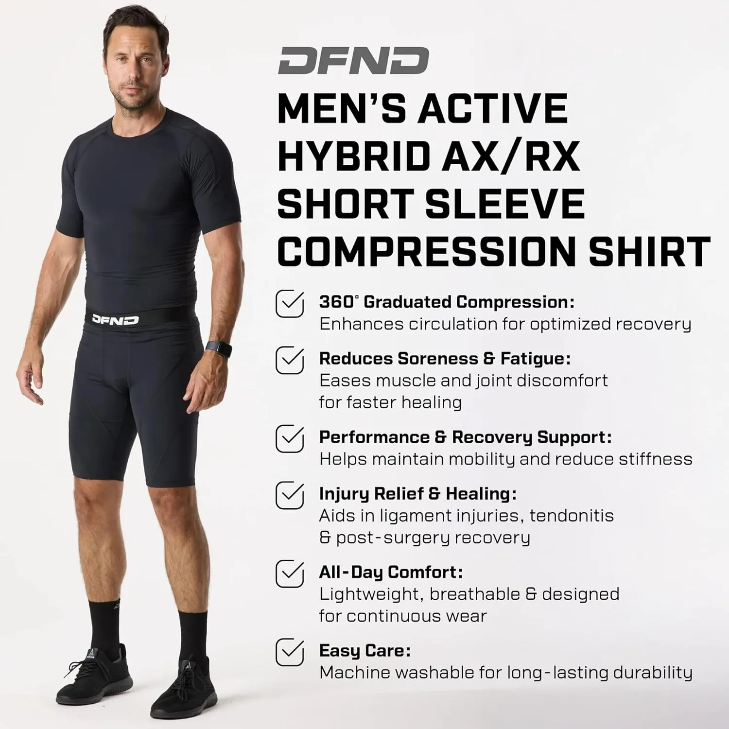 Men's Active Hybrid Ax/Rx Short Sleeve Compression Shirt – 360° Graduated for Injury Relief & Performance – Made in USA