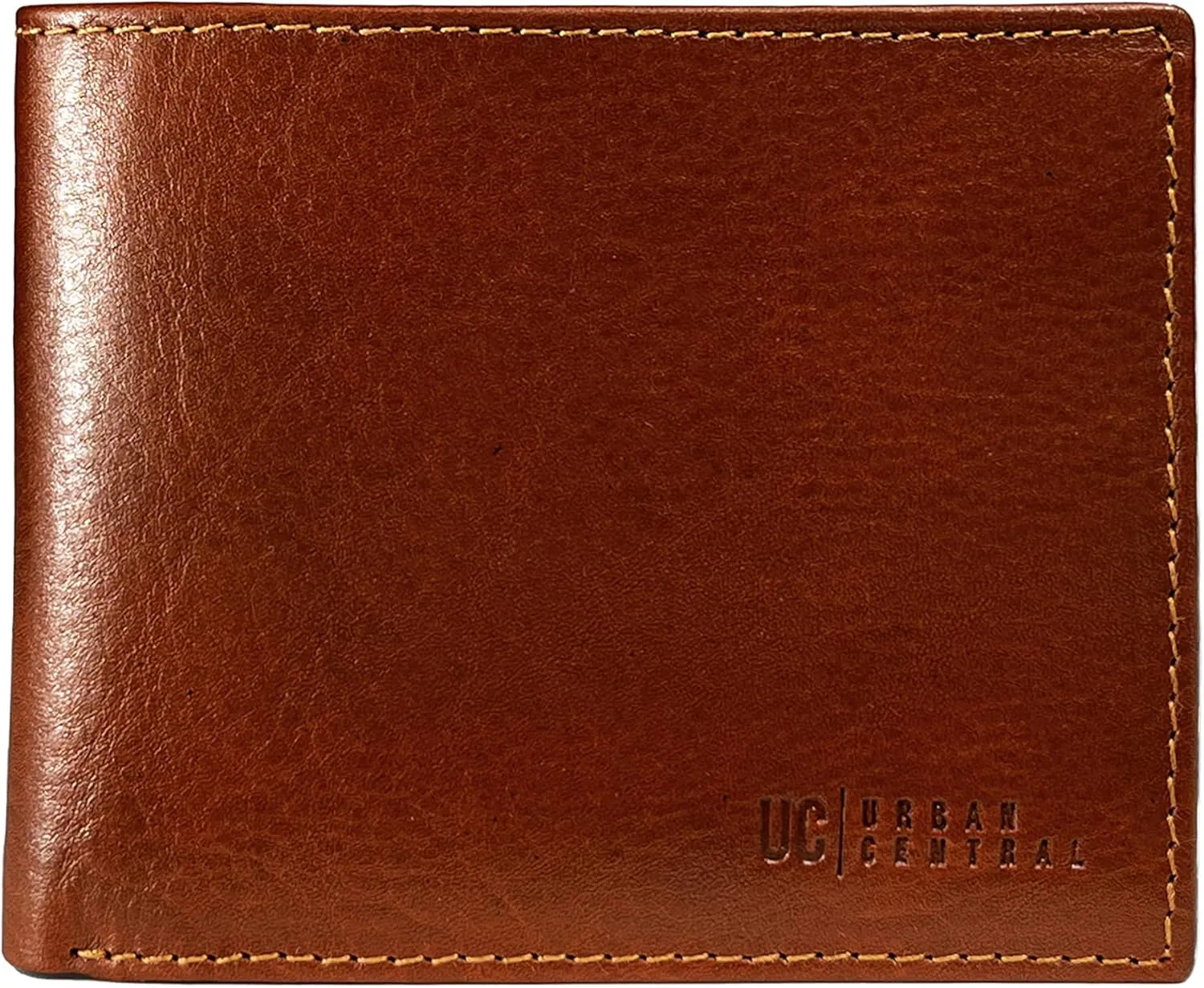 Mens Bifold Leather Wallet, RFID Blocking, Attached Flip Up ID with 2 Window, Large Extra Capacity, Top Grain Leather (Deep Rust)