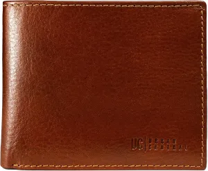 Mens Bifold Leather Wallet, RFID Blocking, Attached Flip Up ID with 2 Window, Large Extra Capacity, Top Grain Leather (Deep Rust)